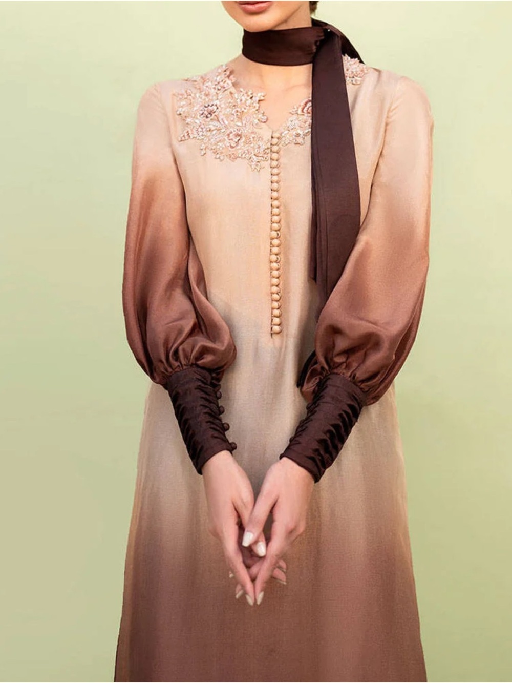 Luxury Pret Brown Ombre Silk kaftaan maxi gown dress